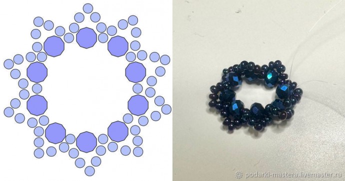 ​Новогодний шар с оплетёнными бисером кристаллами риволи: часть 1