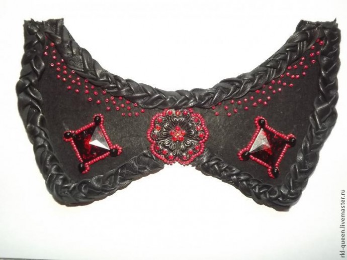 ​Создаем вышитое бисером колье "Воротничок" с элементами кожи: часть 3