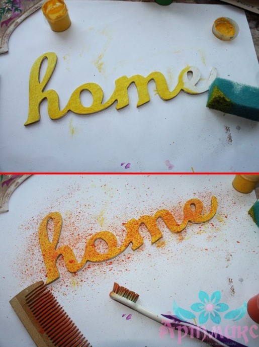 ​Процесс создания таблички "Home" в технике декупаж