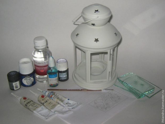 Витражный фонарик в стиле "Гжель": часть 1