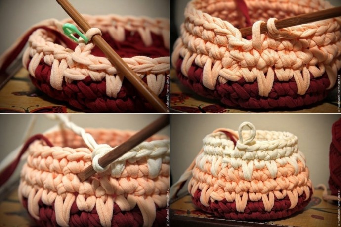 Вяжем крючком корзинку из трикотажной пряжи