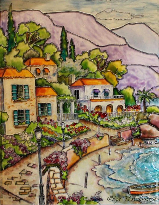 Средиземноморский пейзаж в витражной технике: часть 3