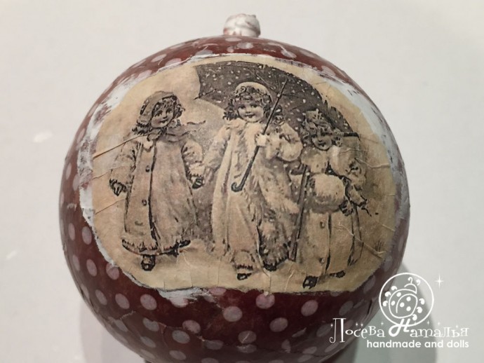Декорирование винтажного ёлочного шара "Зимняя сказка" в смешанной технике: часть 2 Декорирование винтажного ёлочного шара "Зимняя сказка" в смешанной технике: часть 2