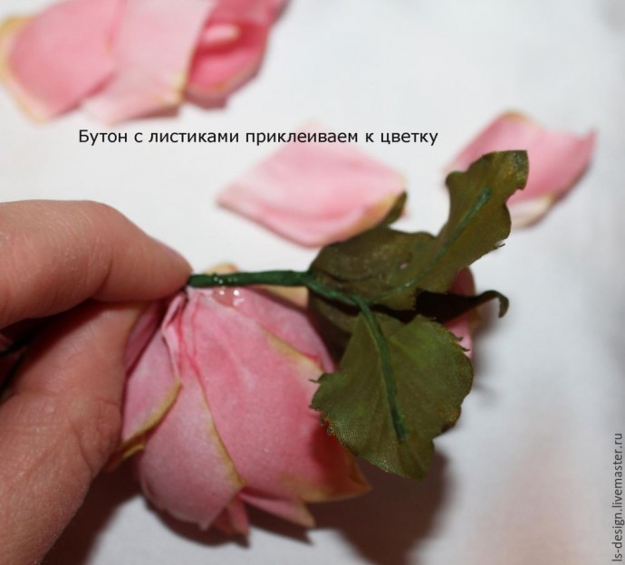 ​Шелковая бутоньерка роз: часть 4