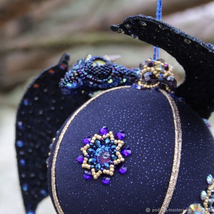 ​Новогодний шар с оплетёнными бисером кристаллами риволи: часть 7