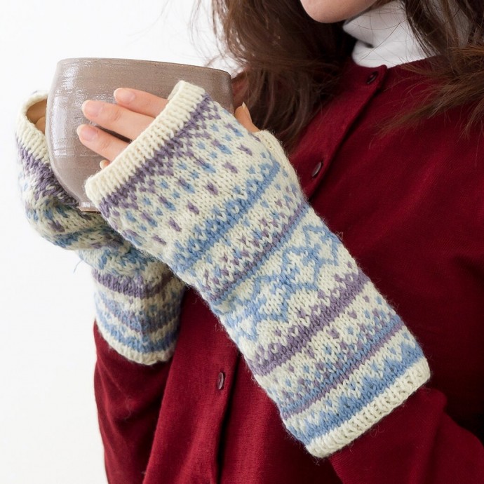 Жаккардовые митенки спицами