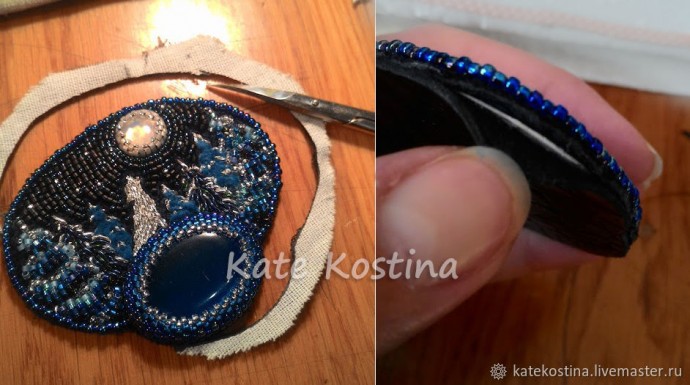 ​Кулон "Заледеневшее озеро": вышивка гладью и бисером, часть 2