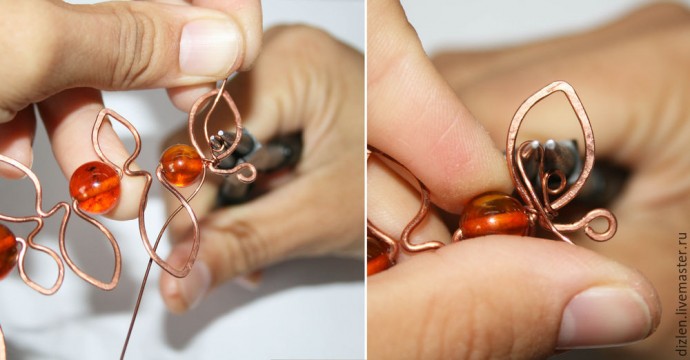 ​Делаем украшение из старых бус "Осенние листочки": часть 2