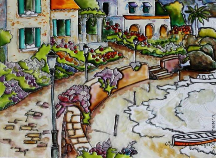 Средиземноморский пейзаж в витражной технике: часть 2