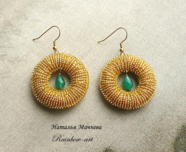 Серьги с вышивкой бисером "Жар-птица": часть 2