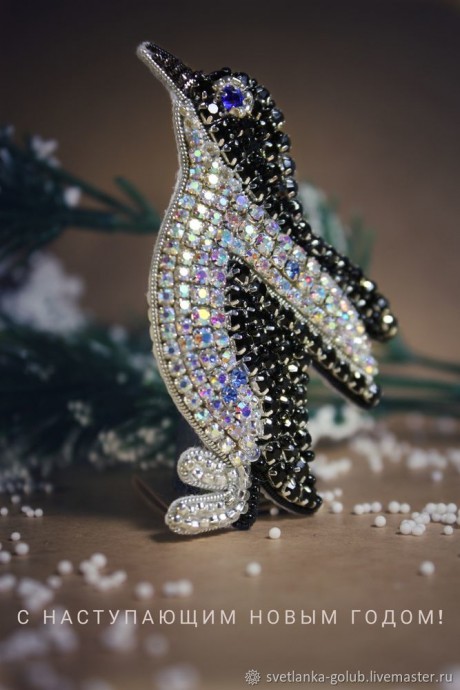 Вышиваем искрящуюся брошь "Пингвин": часть 1