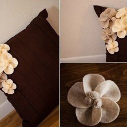 Декор подушки фетровым цветочков