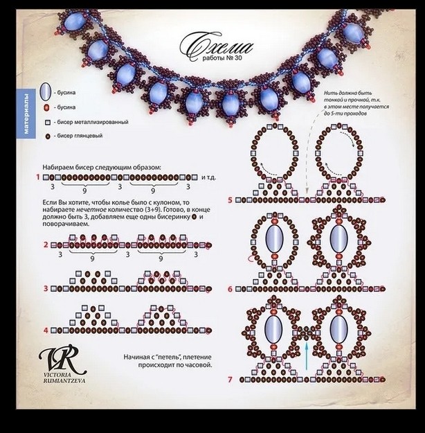 Колье с бусинами имитирующими самоцветы