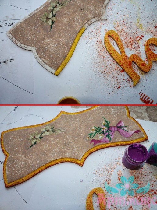 ​Процесс создания таблички "Home" в технике декупаж