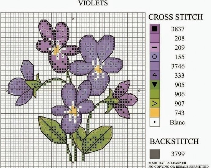 ​Вышиваем крестиком фиалки