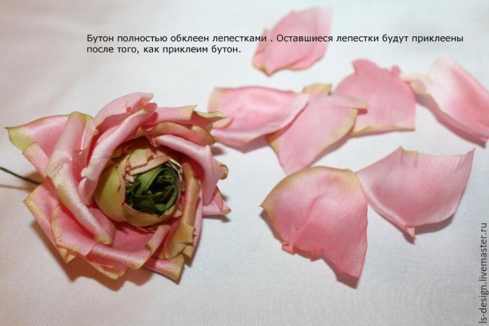 ​Шелковая бутоньерка роз: часть 4