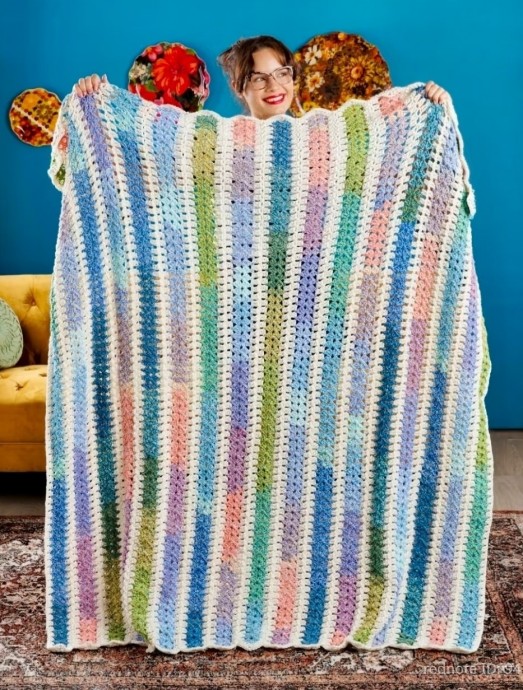 Разноцветный плед крючком