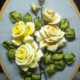 Вышиваем объёмные цветочки из атласных лент