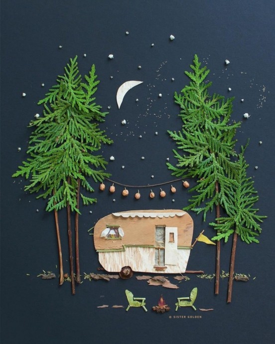 Лесные пейзажи из натуральных материалов