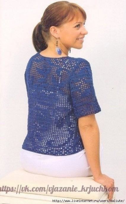 Филейная блуза с розами