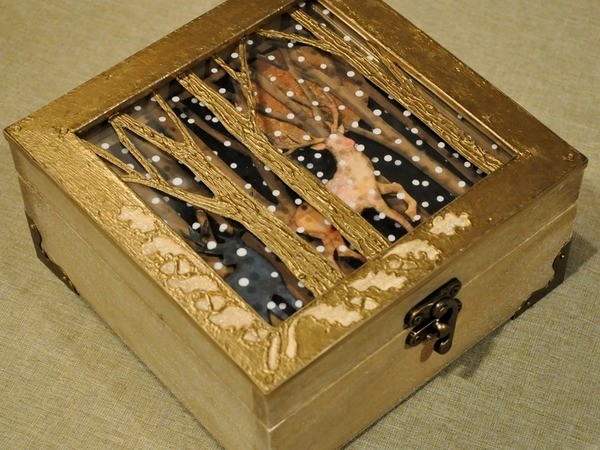 Декор шкатулки с двойной крышкой "Золотой волшебный лес": часть 4 Декор шкатулки с двойной крышкой "Золотой волшебный лес": часть 4