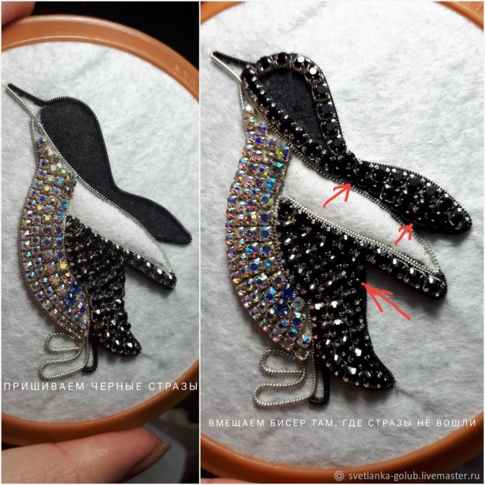 Вышиваем искрящуюся брошь "Пингвин": часть 2