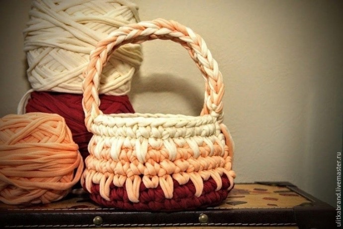 Вяжем крючком корзинку из трикотажной пряжи