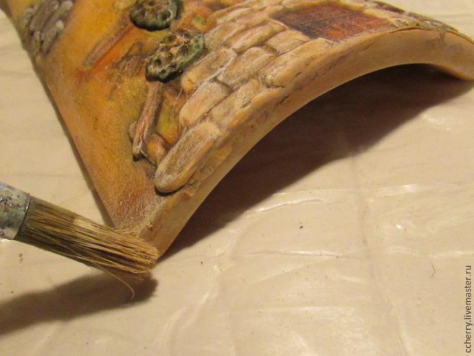 Объёмный декупаж на черепице "Маленькие домики": часть 5