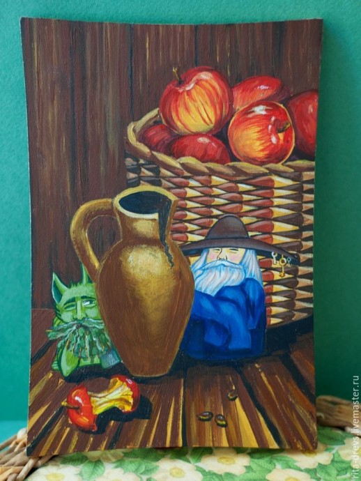 ​Рисуем акрилом добрых домашних духов на кухонной доске: часть 3