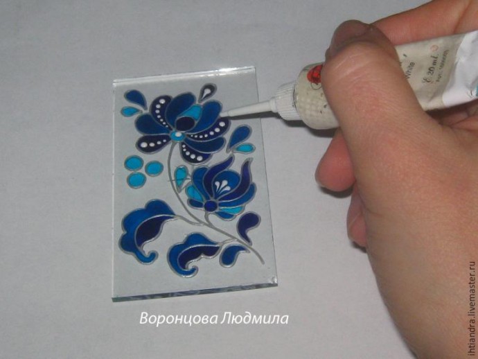 Витражный фонарик в стиле "Гжель": часть 2