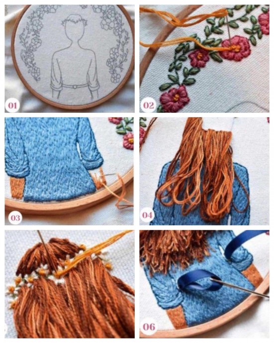 ​Вышивка с развивающимися волосами