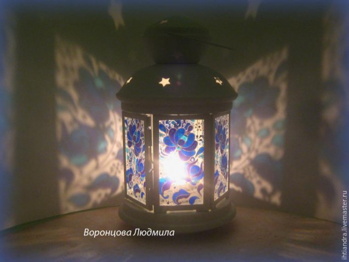 Витражный фонарик в стиле "Гжель": часть 2