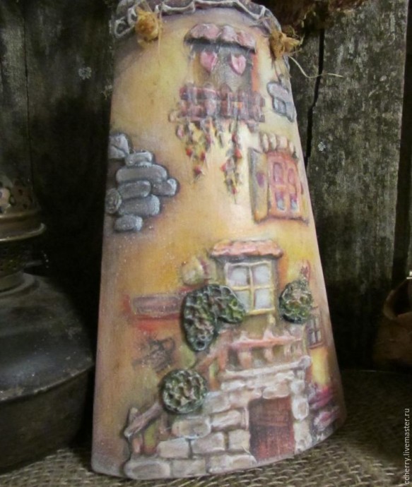 Объёмный декупаж на черепице "Маленькие домики": часть 5