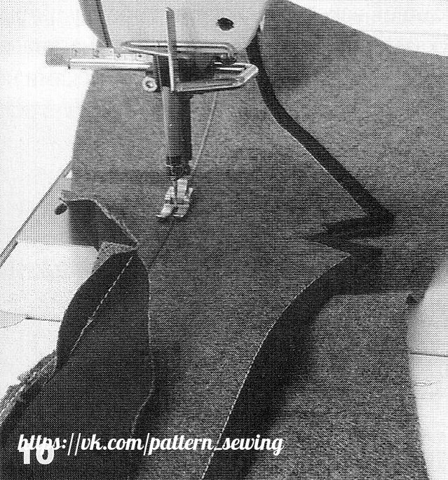 Воротник: фигурная горловина, отрезной лацкан и втачная бейка