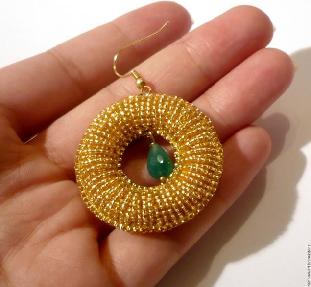 Серьги с вышивкой бисером "Жар-птица": часть 2