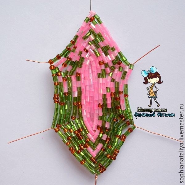 Пуансеттия "Рождественская звезда" из бисера и рубки