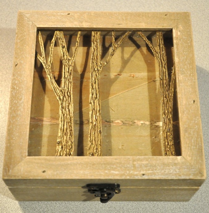 Декор шкатулки с двойной крышкой "Золотой волшебный лес": часть 1