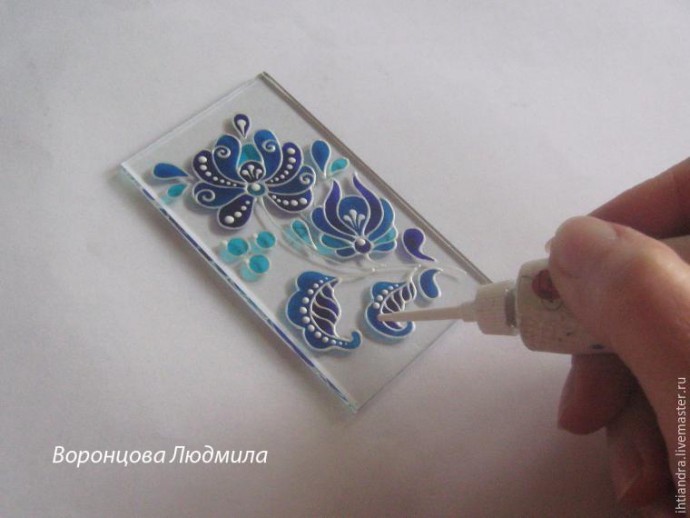 Витражный фонарик в стиле "Гжель": часть 2