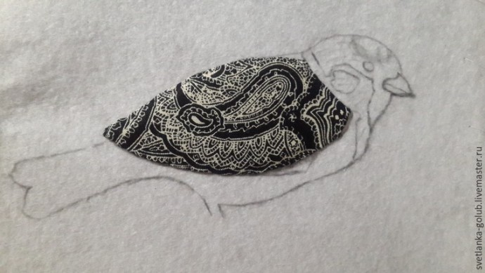 Вышиваем брошь "Воробей" с текстильным крылом: часть 1