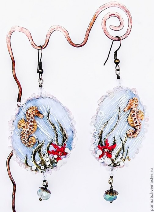 Изготавливаем текстильные серьги с вышивкой и лепкой "Гиппокампус": часть 3 Изготавливаем текстильные серьги с вышивкой и лепкой "Гиппокампус": часть 3