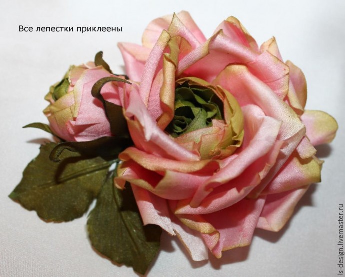 ​Шелковая бутоньерка роз: часть 5