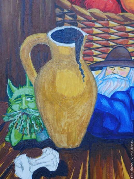 ​Рисуем акрилом добрых домашних духов на кухонной доске: часть 3