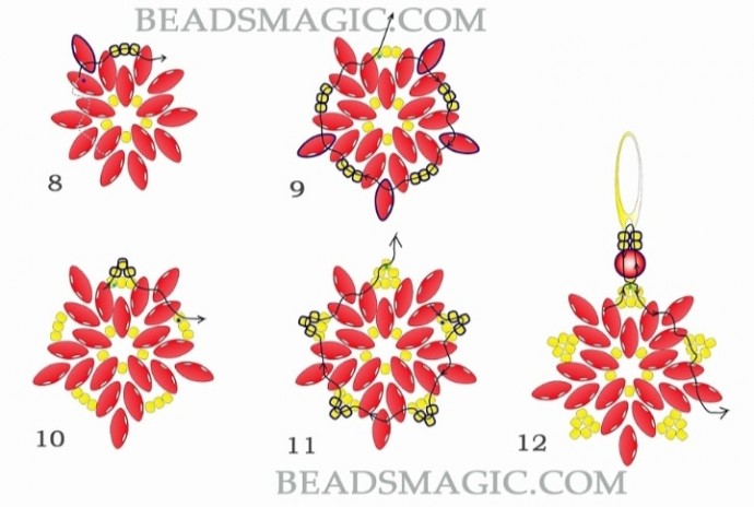 Новогодний цветок: пуансеттия из бусин супердуо и бисера