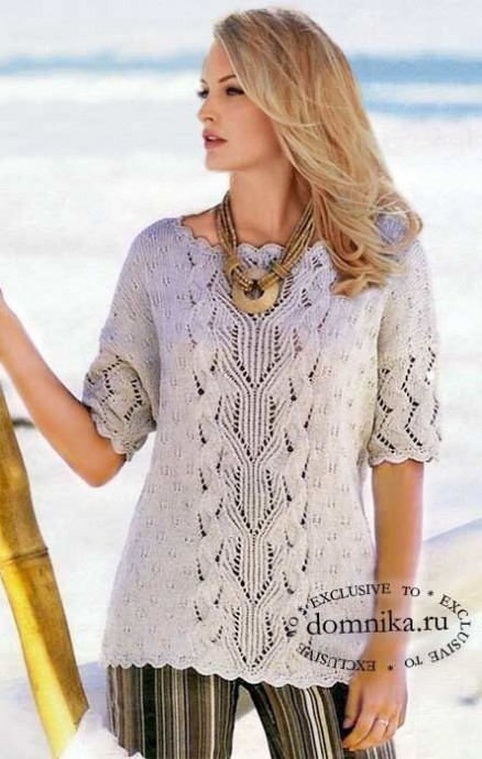 ​Белая кофточка с крупным ажурным узором