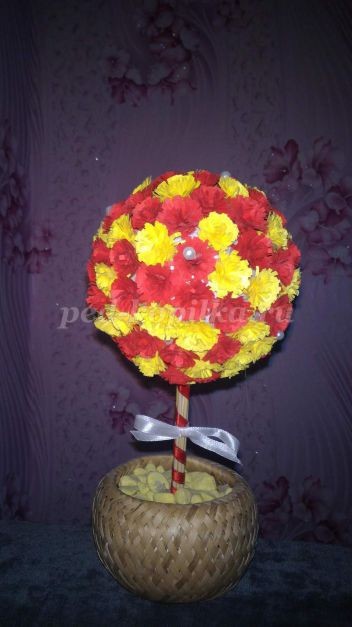 Топиарий из бумажных цветов в технике квиллинг Топиарий из бумажных цветов в технике квиллинг