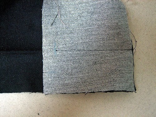 Соединение угла подборта жакета с подкладкой