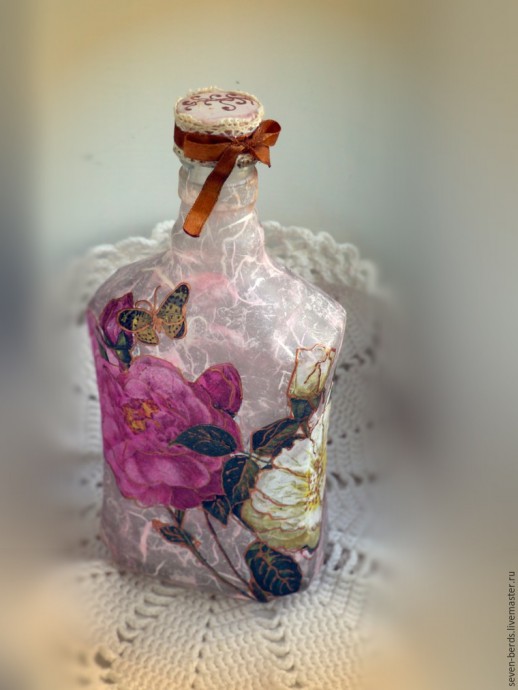 ​Декупаж с рисовой бумагой на стекле в стиле шебби-шик