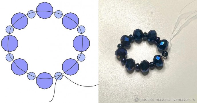 ​Новогодний шар с оплетёнными бисером кристаллами риволи: часть 1