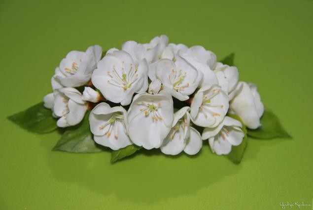 Веточка цветущей вишни из холодного фарфора: часть 4