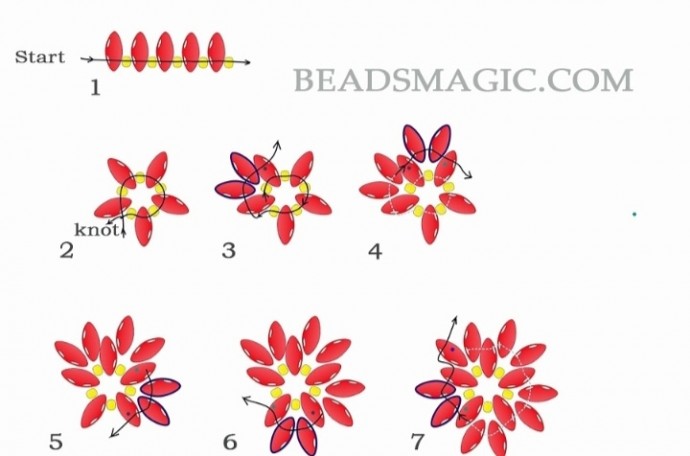 Новогодний цветок: пуансеттия из бусин супердуо и бисера